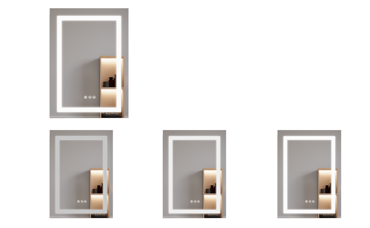 Single-door LED bathroom medicine cabinet with backlit anti-fog mirror and touch icons