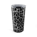 20oz leopard print tumbler with clear lid and black wrap strap