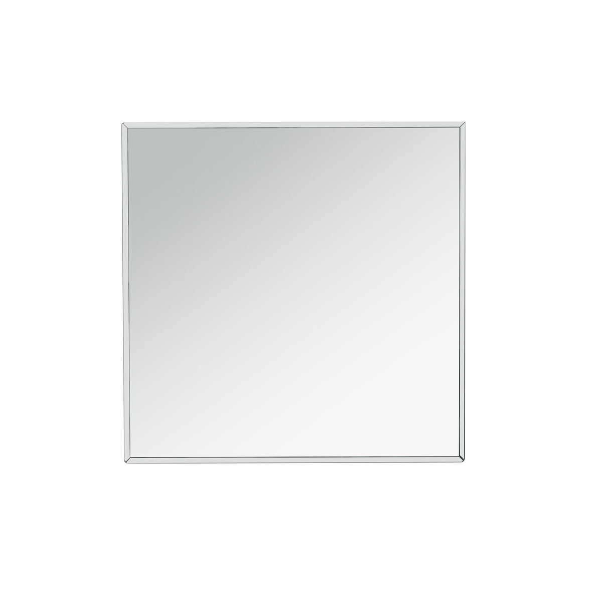 Square mirrored table frame in silver tone with clear glass interior panel.