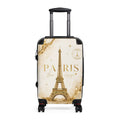 Black and cream Paris-themed hard-shell rolling suitcase with extendable handle and 4 wheels