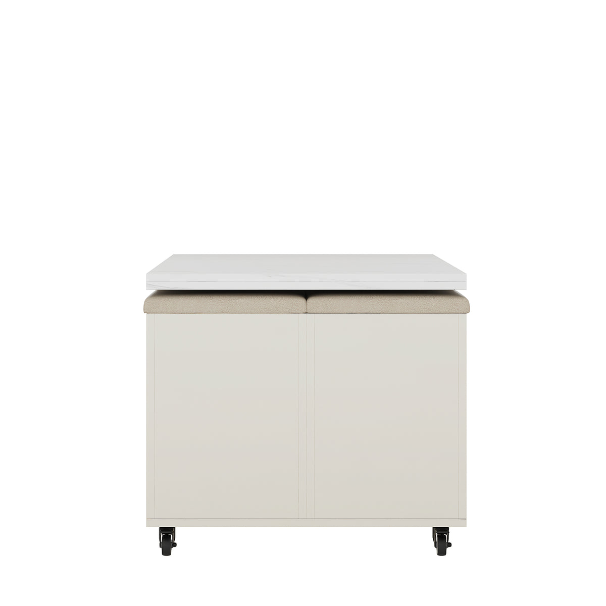 White lift-top coffee table with two cabinet doors and hidden storage compartment