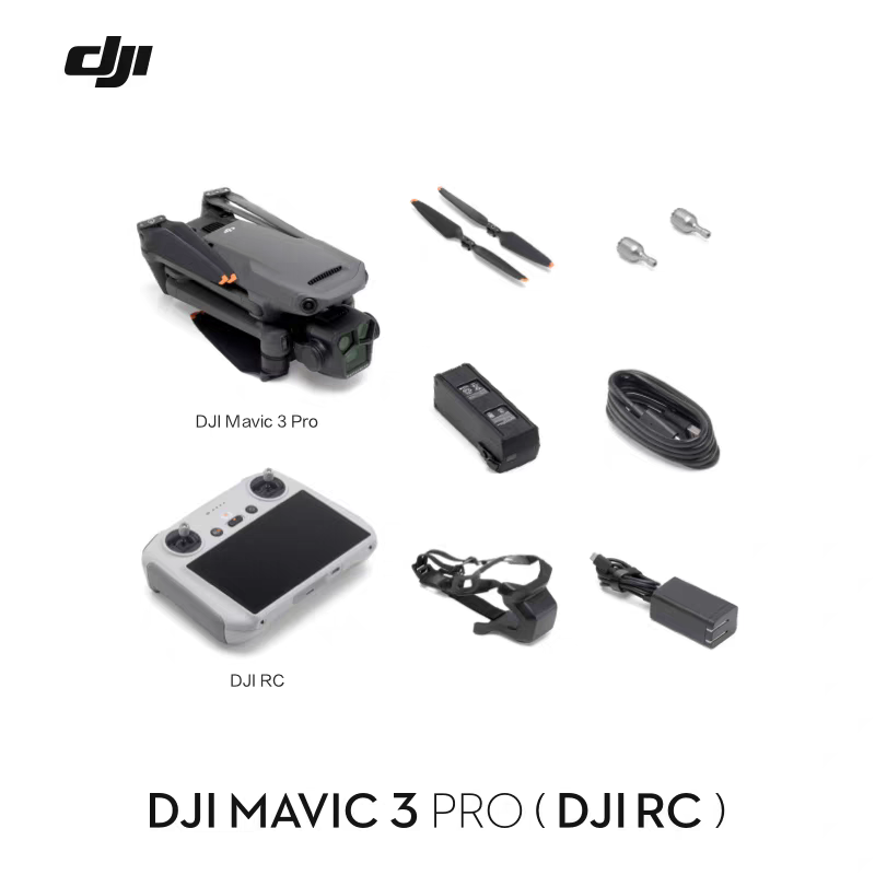 DJI Mavic 3 Pro (DJI RC) set with drone, DJI RC controller, and cables