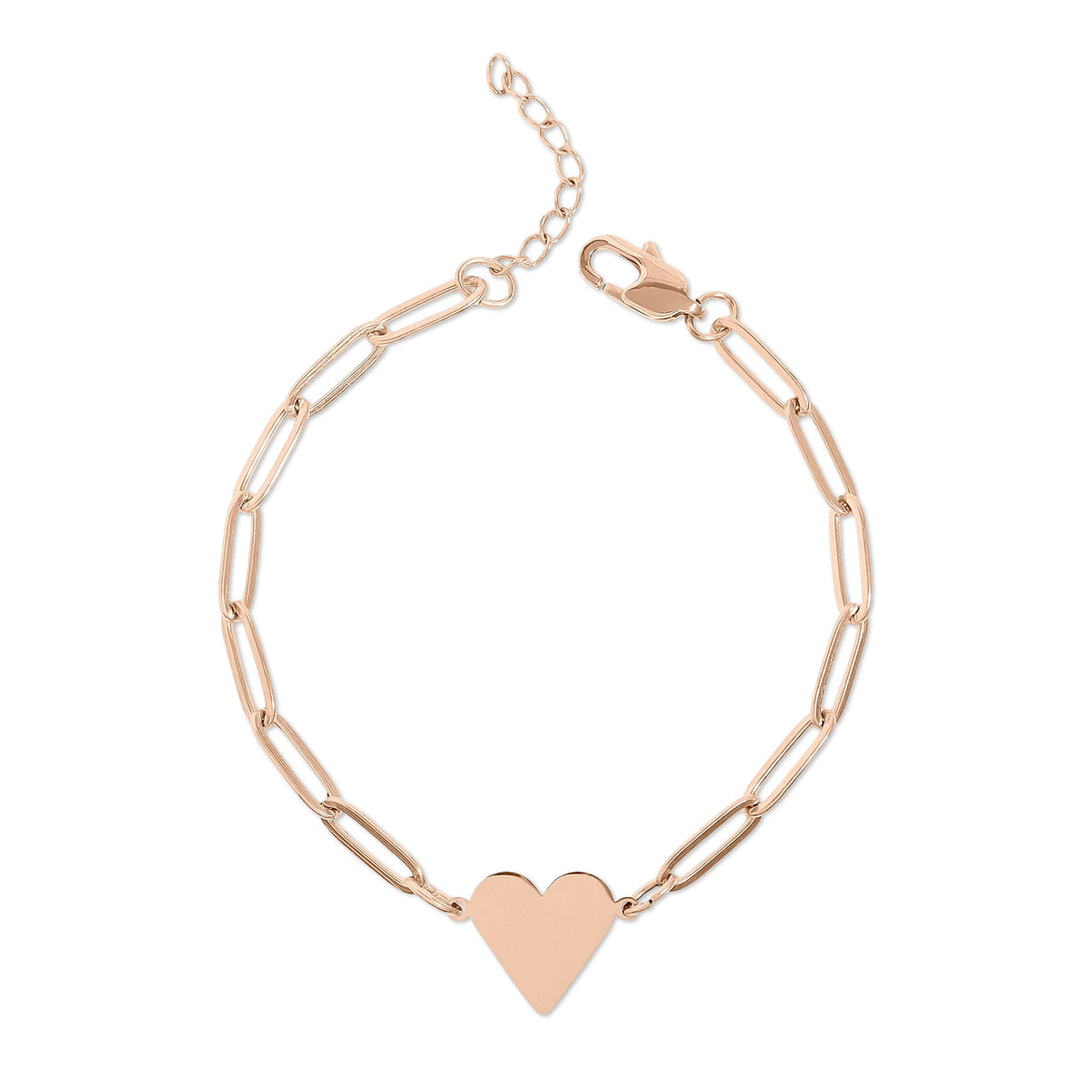 Rose gold heart paperclip bracelet with engraved heart charm