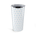 20oz insulated tumbler with light blue snowflake pattern and clear press-fit lid