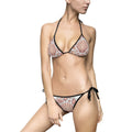 Women's bikini swimsuit: black trim, pink seashell star print triangle top and tie briefs