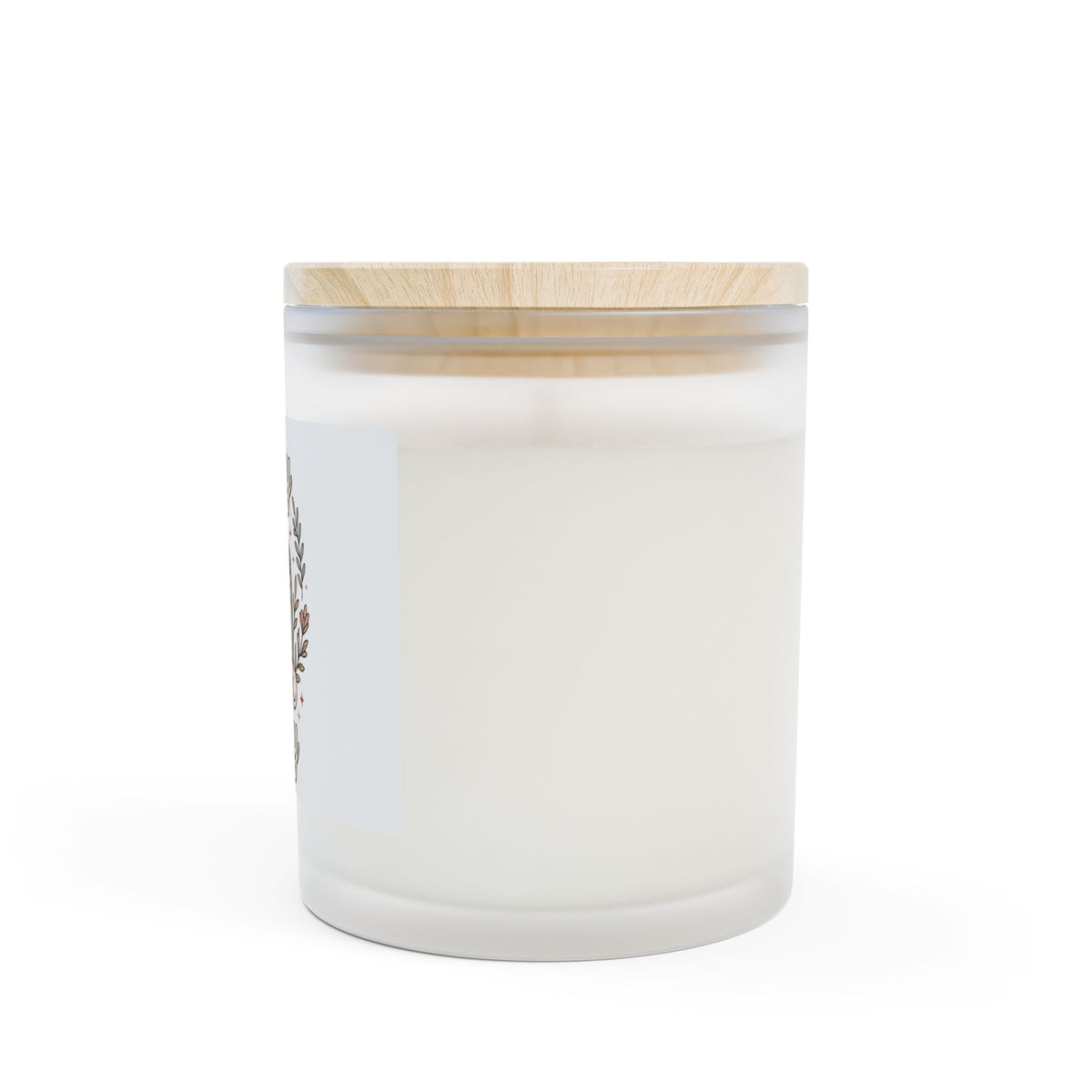 11oz frosted glass candle with bamboo lid, label on glass