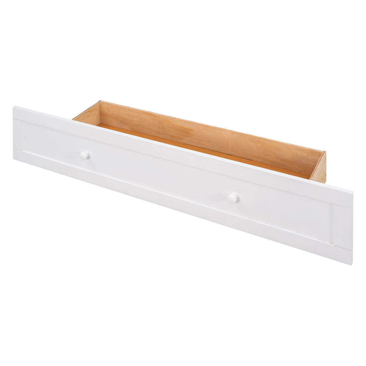 White storage drawer panel with light wood interior