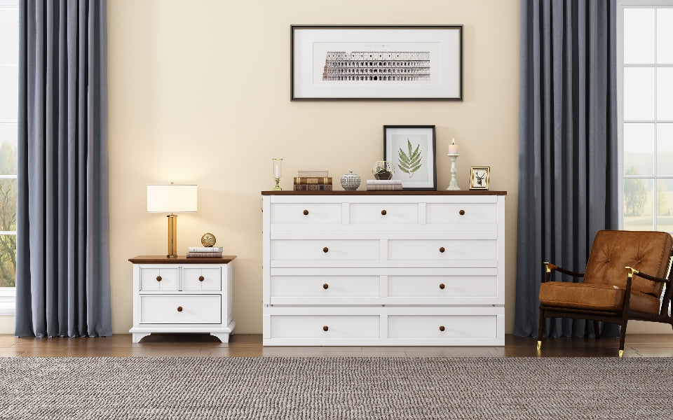 White pine Murphy bed chest with side table-style top and storage drawers