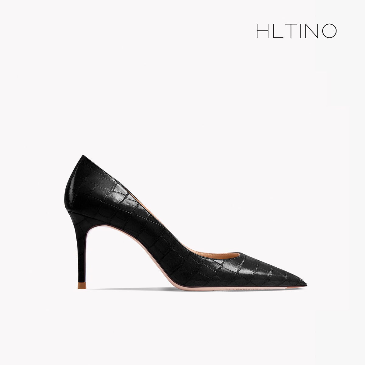 Black patent leather pointed toe high heel pump with thin stiletto heel