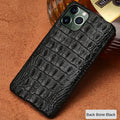 Black crocodile leather phone case with raised crocodile-style front panel