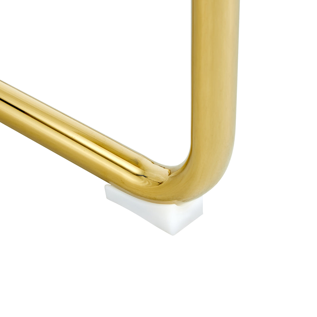 Gold U-shaped metal chair leg with white protective foot