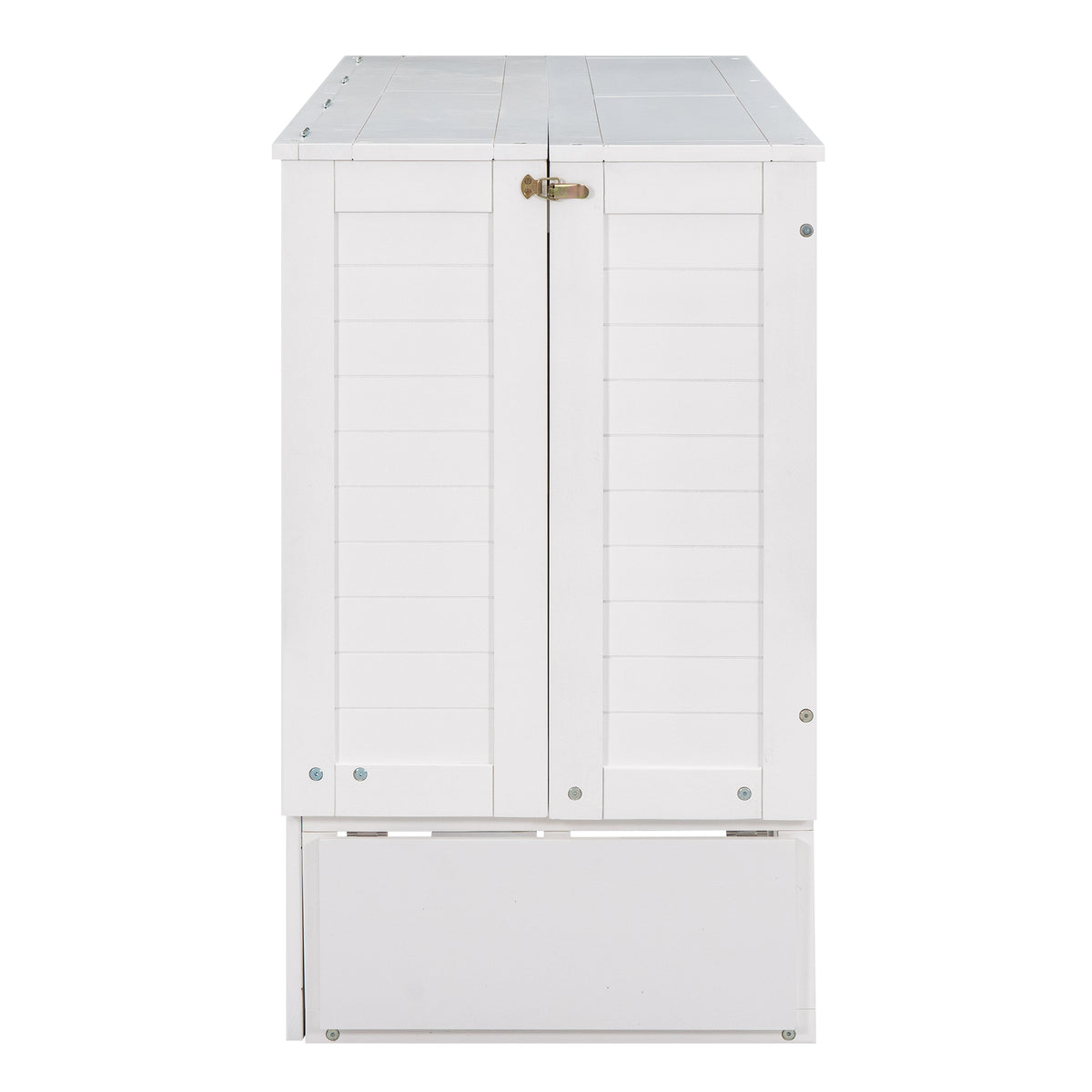 White queen Murphy bed cabinet with folding door panels, closed view