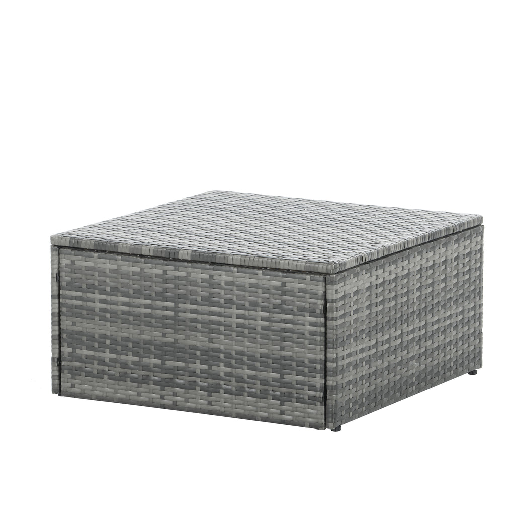 Dark gray PE wicker ottoman with flat seat cushion