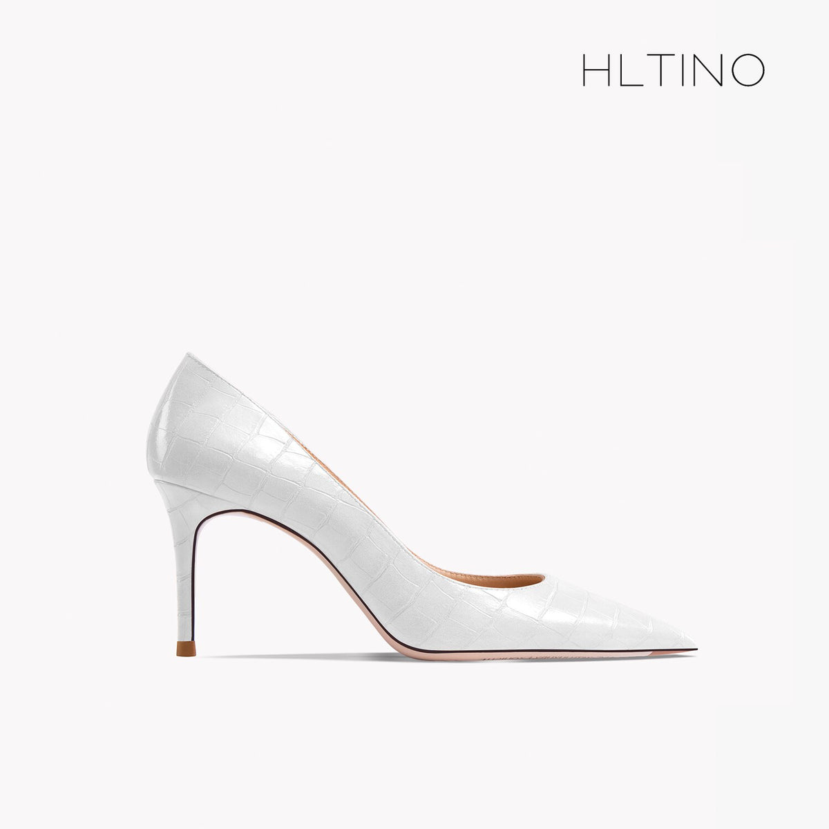 Women’s pointed-toe patent leather pump shoe, slim stiletto heel and low vamp