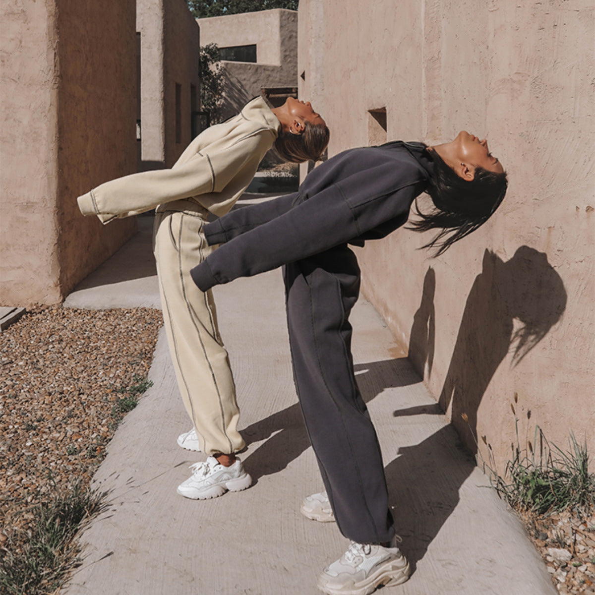 Charcoal sports hoodie and jogger set, half-zip, elastic waistband and cuffed legs