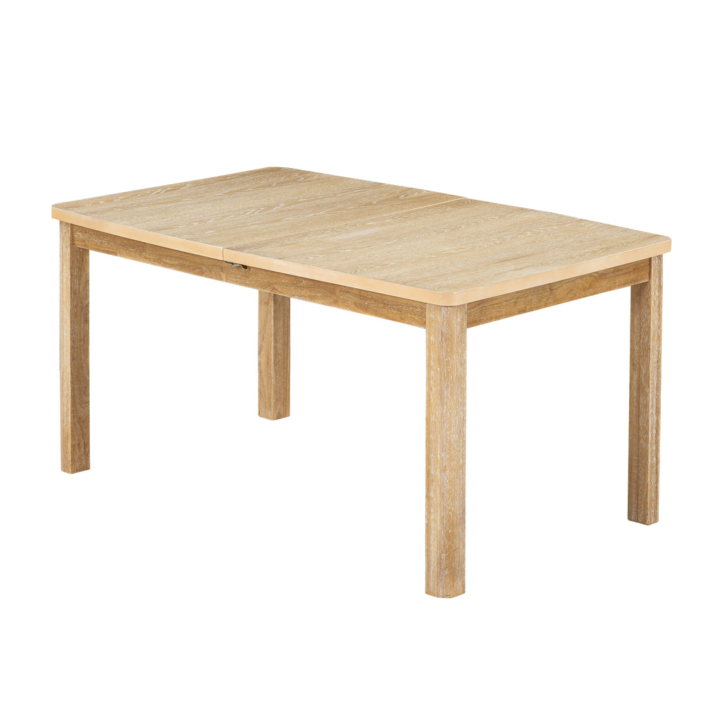 Expandable dining table in natural wood with squared legs and smooth top surface