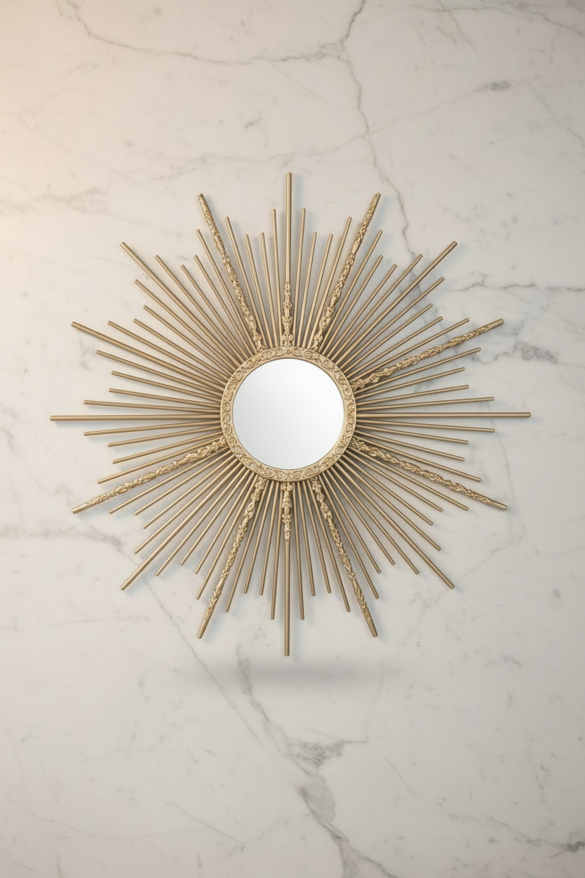 Champagne gold wall mirror with statement frame