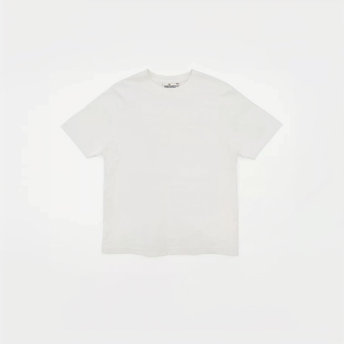 White crewneck t-shirt with short sleeves and straight hem