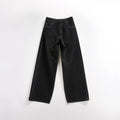 Black denim wide-leg jeans with contrast topstitching and button fly